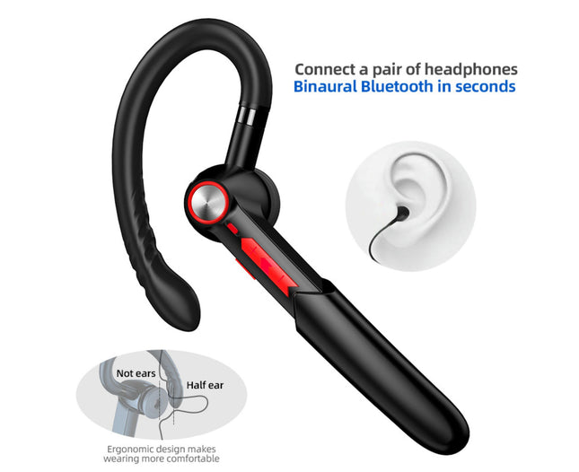 ME-100 Single Ear Hook Wireless 5.0 Bluetooth-compatible Earphone with Microphone-Black Red