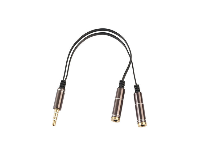 4-Pole Male to Dual Female Headset Adapter TRRS Headphone 3.5mm Jack Splitter-Golden