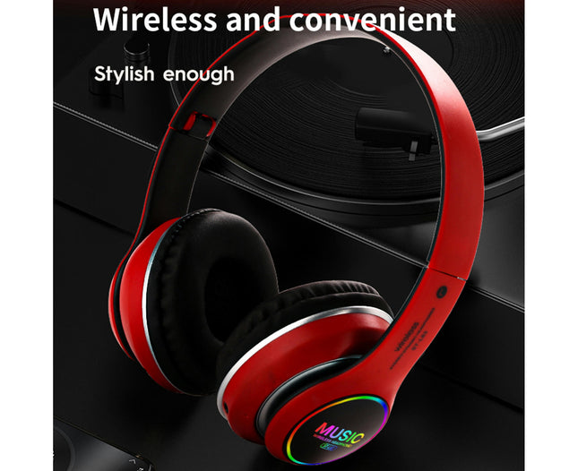 5.0 Stereo Headset with Microphone ST-L63 Foldable Wireless Bluetooth Earphone LED Light-Red