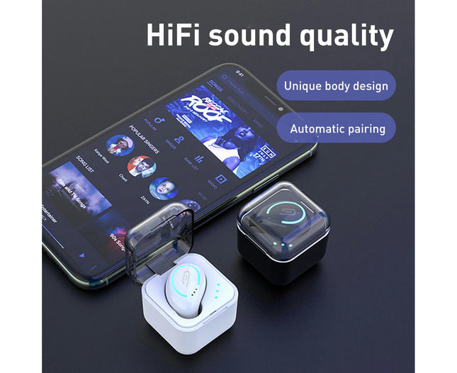 Bluetooth 5.0 Single In-Ear Earphone Mini Wireless Headset with Microphone Charging Box-Golden