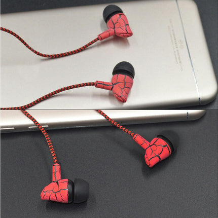 Volume Control Headphones Cracked Print Universal Braided Wire In-ear Earphones-Green