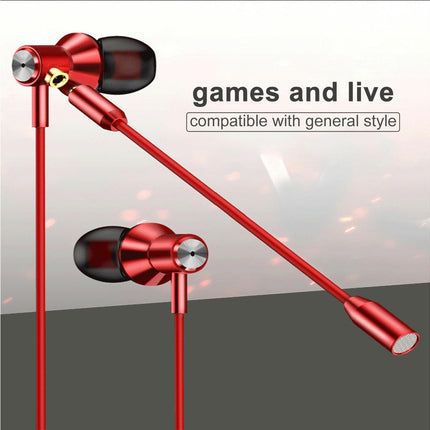 In-ear Universal 3.5mm Wired Stereo Music Sport Gaming Earphone with Microphone-Red