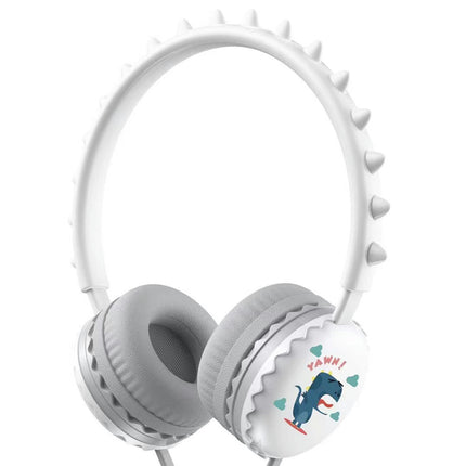 Universal 3.5mm Wired Headphone Cartoon Cute Dinosaur Over Ear Headset for Mobile Phone-White