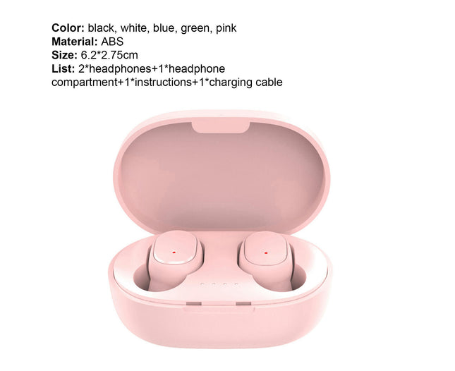 E6S Bluetooth-compatible HIFI Sound Ear Bub for Sport Wireless Earphone Ergonomic -Pink
