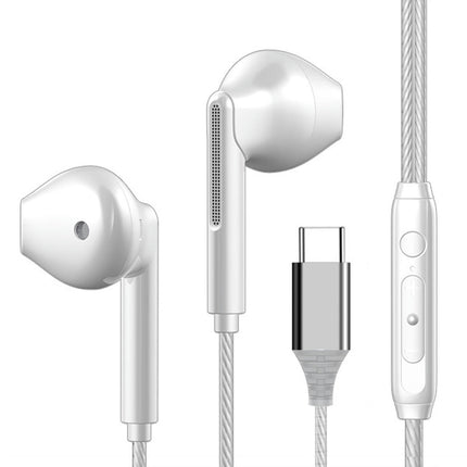 HiFi Sound In-ear Wired Earphone Line Control with Microphone  Sports Earbud for Gaming-White