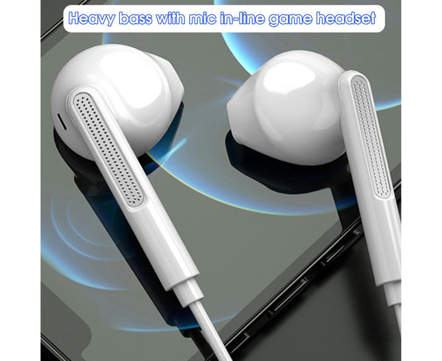 HiFi Sound In-ear Wired Earphone Line Control with Microphone  Sports Earbud for Gaming-White