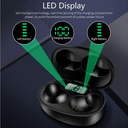 Bluetooth 5.0 Headset with LED Display Noise Reduction Waterproof Charging Box-White