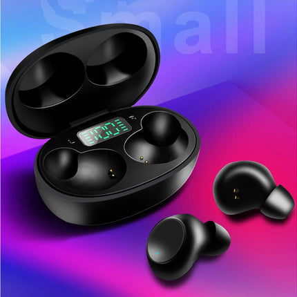 Bluetooth 5.0 Headset with LED Display Noise Reduction Waterproof Charging Box-White