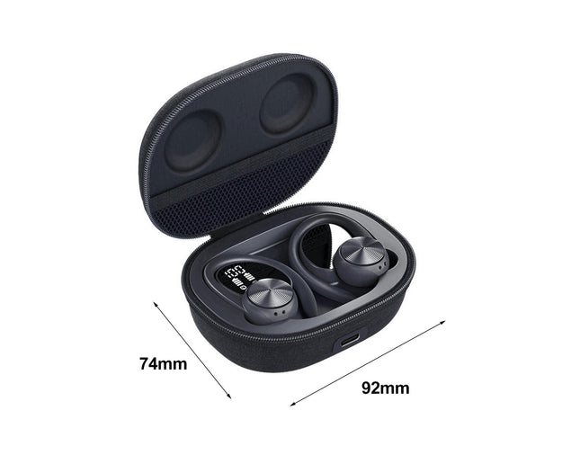 1 Pair Hanging Bluetooth 5.0 Wireless Headset LED Power Display Wireless Earbud -Black