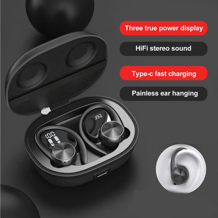 1 Pair Hanging Bluetooth 5.0 Wireless Headset LED Power Display Wireless Earbud -Black
