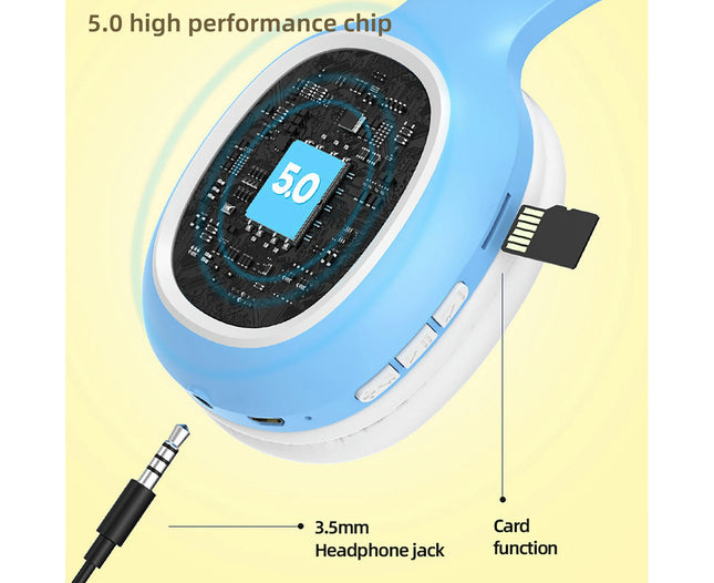 Wireless Headset  for Gaming Supporting TF Card Bluetooth-compatible Headset with Microphone-Blue