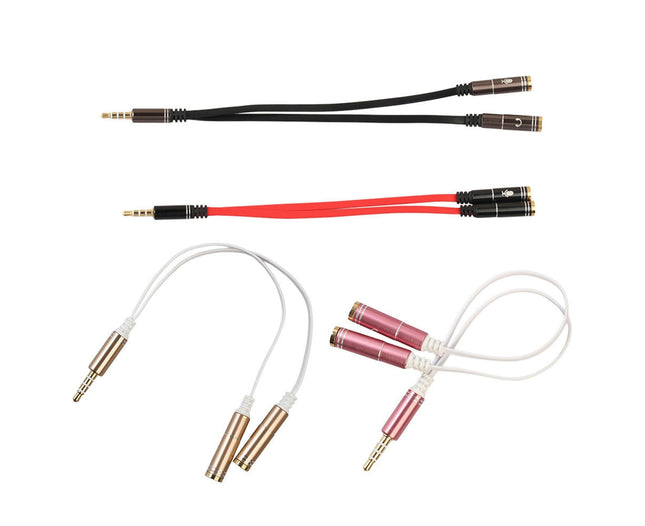 4-Pole Male to Dual Female Headset Adapter 3.5mm Jack TRRS Headphone Splitter-Black + Grey