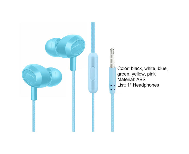 Dual Drive 3.5mm Sports Stereo Earbuds L204 Wired Earphone with Mic for Mobile Phone-Blue