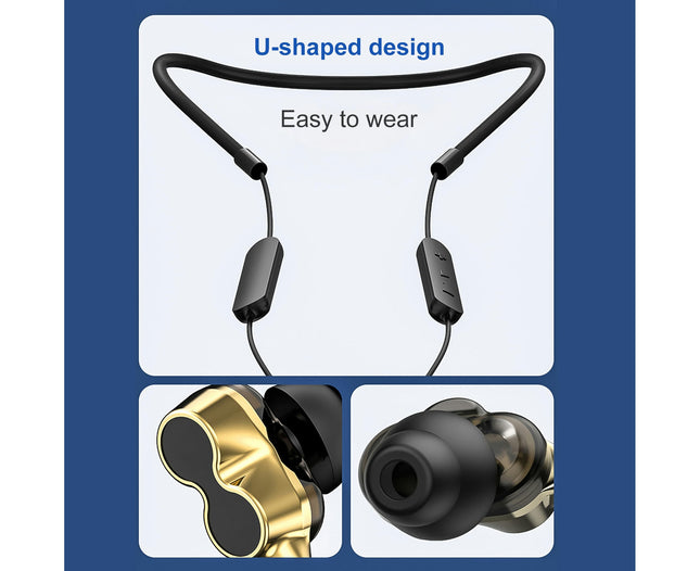 5.0 Stereo Hanging Neck Earphone BT-91 Bluetooth-compatible Dual Motion Sport Earbud-Grey