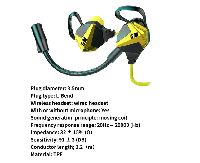 Stereo Surround Headphone Microphone Slanted Ear In-ear Line Control Headphone for Music-Yellow