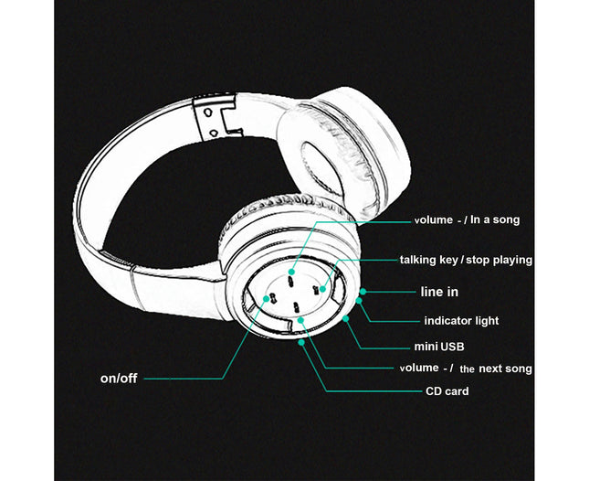 Bass Headset with Mic TR905 Foldable Wireless Rechargeable Headphone-Black Silver