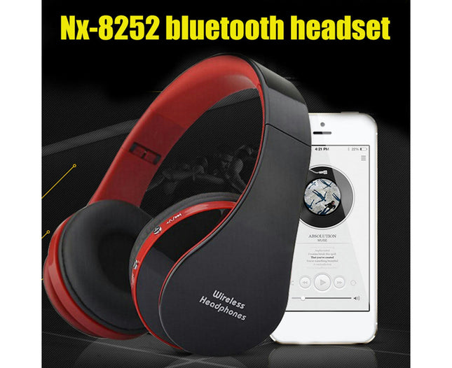 Bluetooth-compatible Headphones Foldable Sports Earphone NX-8252 Wireless Headset-Black-red*