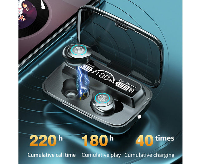 M17Wireless LED Display HiFi Stereo Bluetooth-compatible V5.1 Headset with Microphone-Black