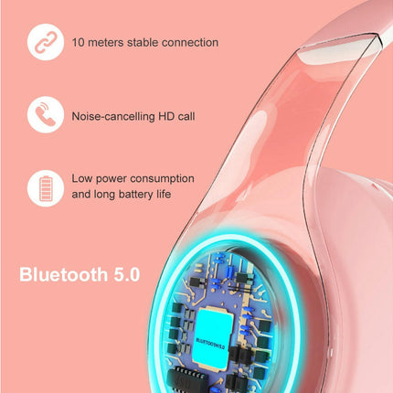 5.0 Bluetooth Wireless TF Card RGB Light Stereo 3.5mm Jack Headset Headphones-Blue