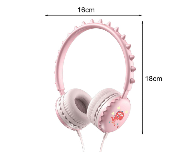 Cartoon Cute Dinosaur Over Ear Headset for Mobile Phone Universal 3.5mm Wired Headphone-Pink