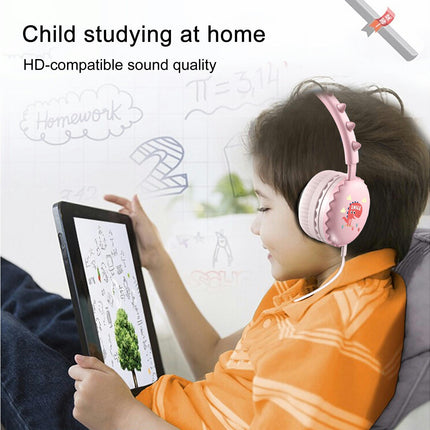 Cartoon Cute Dinosaur Over Ear Headset for Mobile Phone Universal 3.5mm Wired Headphone-Pink