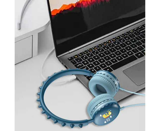 Universal 3.5mm Wired Headphone Cartoon Cute Dinosaur Over Ear Headset for Mobile Phone-Green