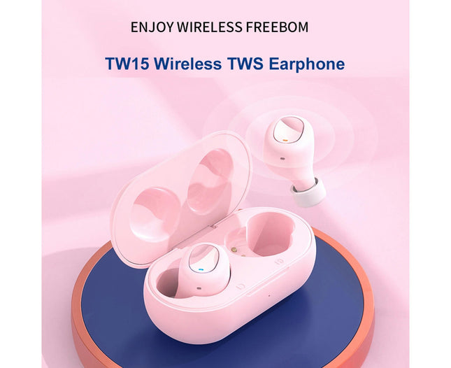 V5.0 Stereo Touch Screen In-ear TW15 Wireless Bluetooth-compatible Sport Earphones-Pink