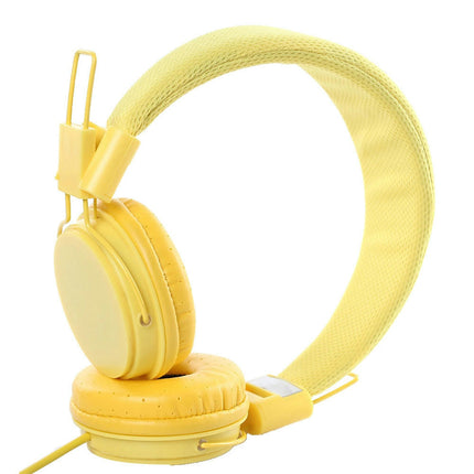 Wired Universal Stereo Headset 3.5mm Stretchable Folding Over-Ear Headphone-Yellow