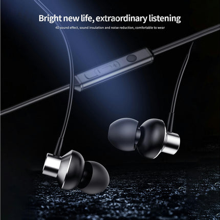 3.5m Universal Heavy Bass Stereo Headset with Mic Metal In Ear Wired Earphone-Grey