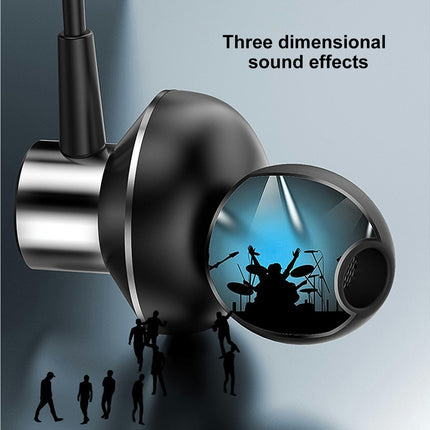 3.5m Universal Heavy Bass Stereo Headset with Mic Metal In Ear Wired Earphone-Grey