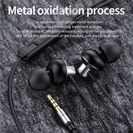 3.5m Universal Heavy Bass Stereo Headset with Mic Metal In Ear Wired Earphone-Grey