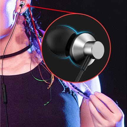 3.5m Universal Heavy Bass Stereo Headset with Mic Metal In Ear Wired Earphone-Grey
