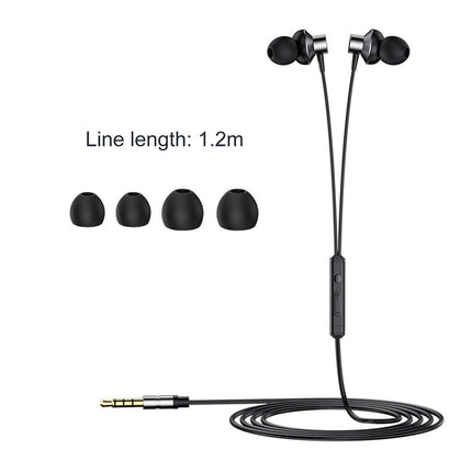 3.5m Universal Heavy Bass Stereo Headset with Mic Metal In Ear Wired Earphone-Grey