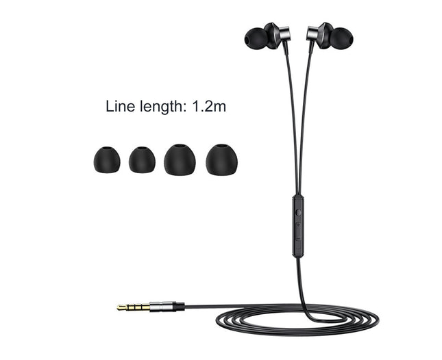3.5m Universal Heavy Bass Stereo Headset with Mic Metal In Ear Wired Earphone-Grey