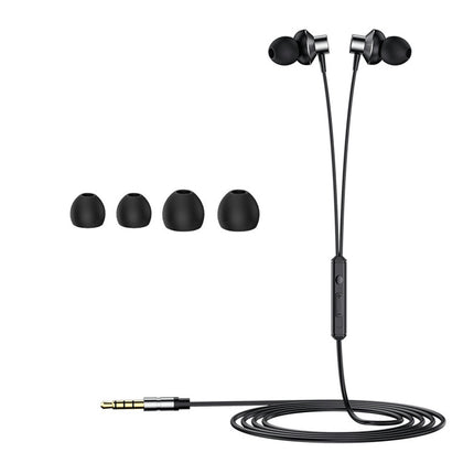 3.5m Universal Heavy Bass Stereo Headset with Mic Metal In Ear Wired Earphone-Grey
