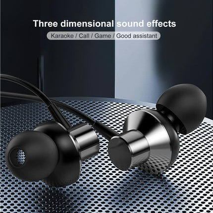3.5m Universal Heavy Bass Stereo Headset with Mic Metal In Ear Wired Earphone-Grey