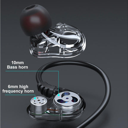 Music Sport Headset with Mic Heavy Bass 3.5mm Universal Wired Earphone Hang Ear-Black