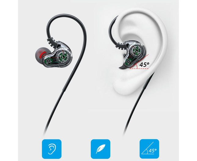 Music Sport Headset with Mic Heavy Bass 3.5mm Universal Wired Earphone Hang Ear-Black