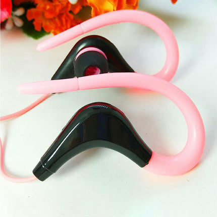 Waterproof Wired Earbud 3.5mm Noise Reduction Sports Ear Hook Earphone for Running-Pink