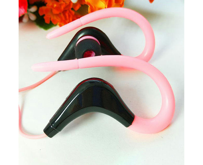 Waterproof Wired Earbud 3.5mm Noise Reduction Sports Ear Hook Earphone for Running-Pink