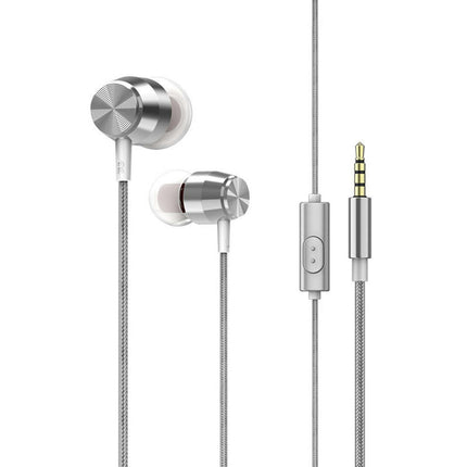 Wired In-ear Earphone Universal 3.5mm TPE Heavy Bass Earbuds with Microphone-Silver