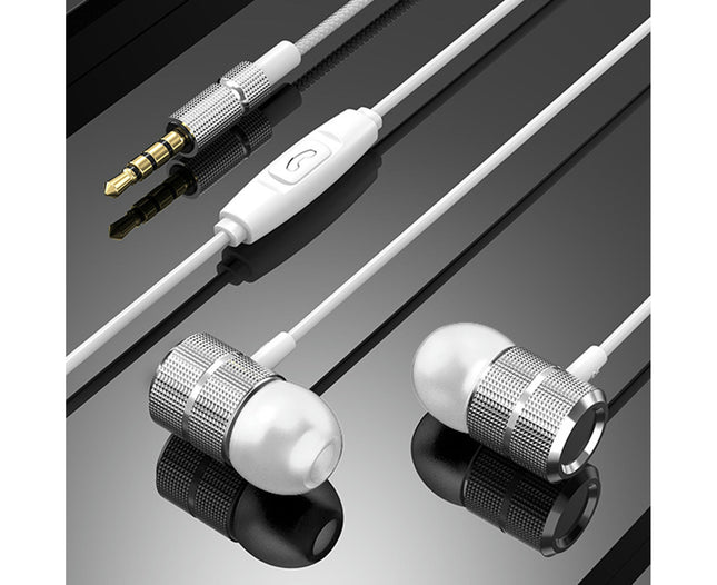 Metal Noise Reduction Earphones In-ear Wired Nylon Braided Earbuds for Sports-Silver