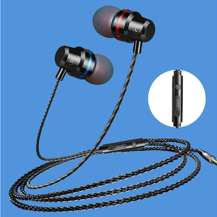 Universal In-ear Metal Shell Mic Headphones Heavy Bass Wired Control Earphones -Black