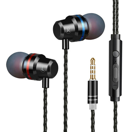 Universal In-ear Metal Shell Mic Headphones Heavy Bass Wired Control Earphones -Black