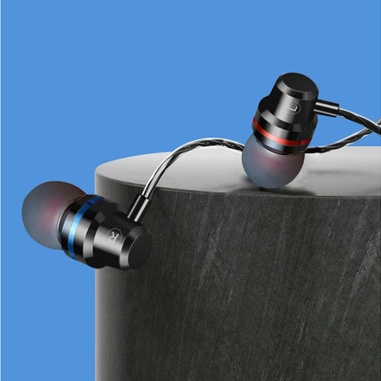 Universal In-ear Metal Shell Mic Headphones Heavy Bass Wired Control Earphones -Black