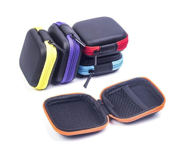 Hard Case Square Storage Bag for Headphone Earphone Earbuds TF SD Card-Rose Red