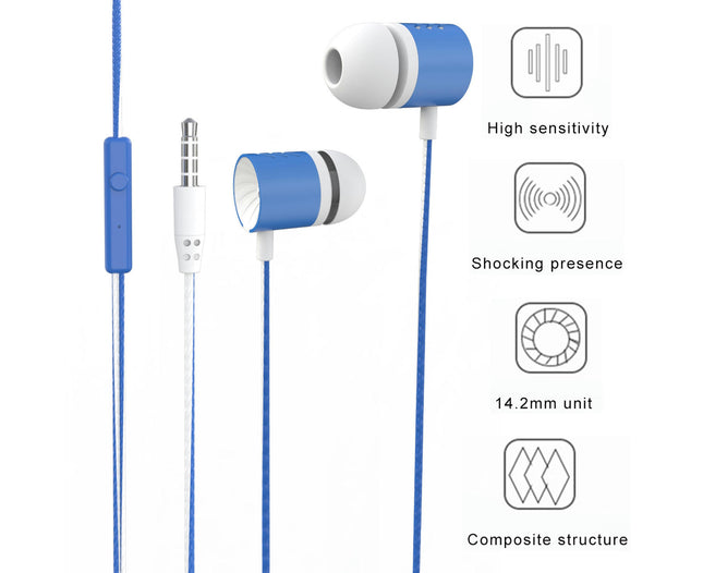 Ergonomic Wired Earbud 3.5mm Stereo Sports In-ear Gaming Earbud for Running-Blue
