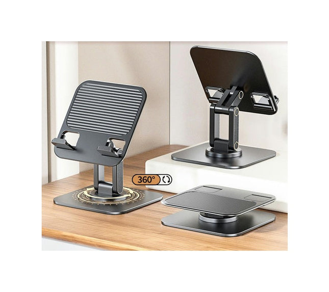 Adjustable Metal Foldable Phone Stand for Desk with 360 Rotation - Portable for Smartphones Tablets