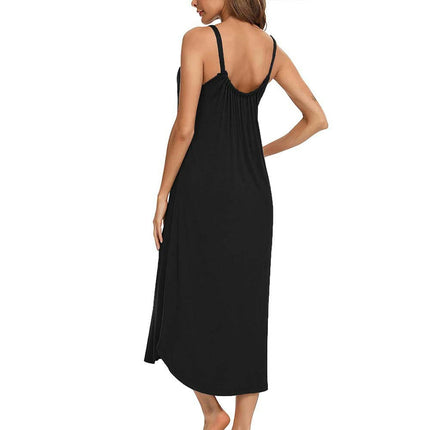 Women's Sleeveless Loose Midi Dress Spaghetti Strap V Neck A Line Flowy Dresses