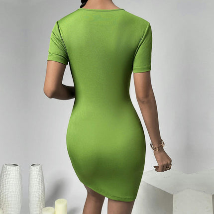 Women's Sexy Bodycon Crew Neck Short Sleeve Cut Out Twist Knot Summer Club Party Mini Dress